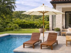 Parasol zewnętrzny Palladium, okrągła kopuła. Średnica kopuły 2,5m